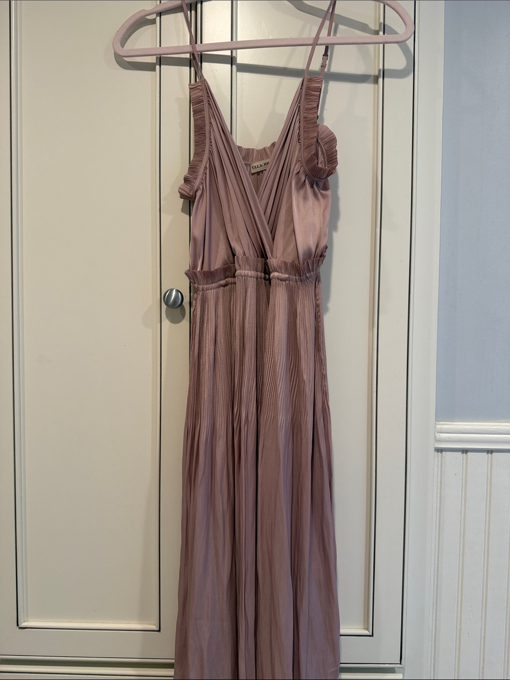 Women's Blush Pleated Maxi Dress with V-Neck
